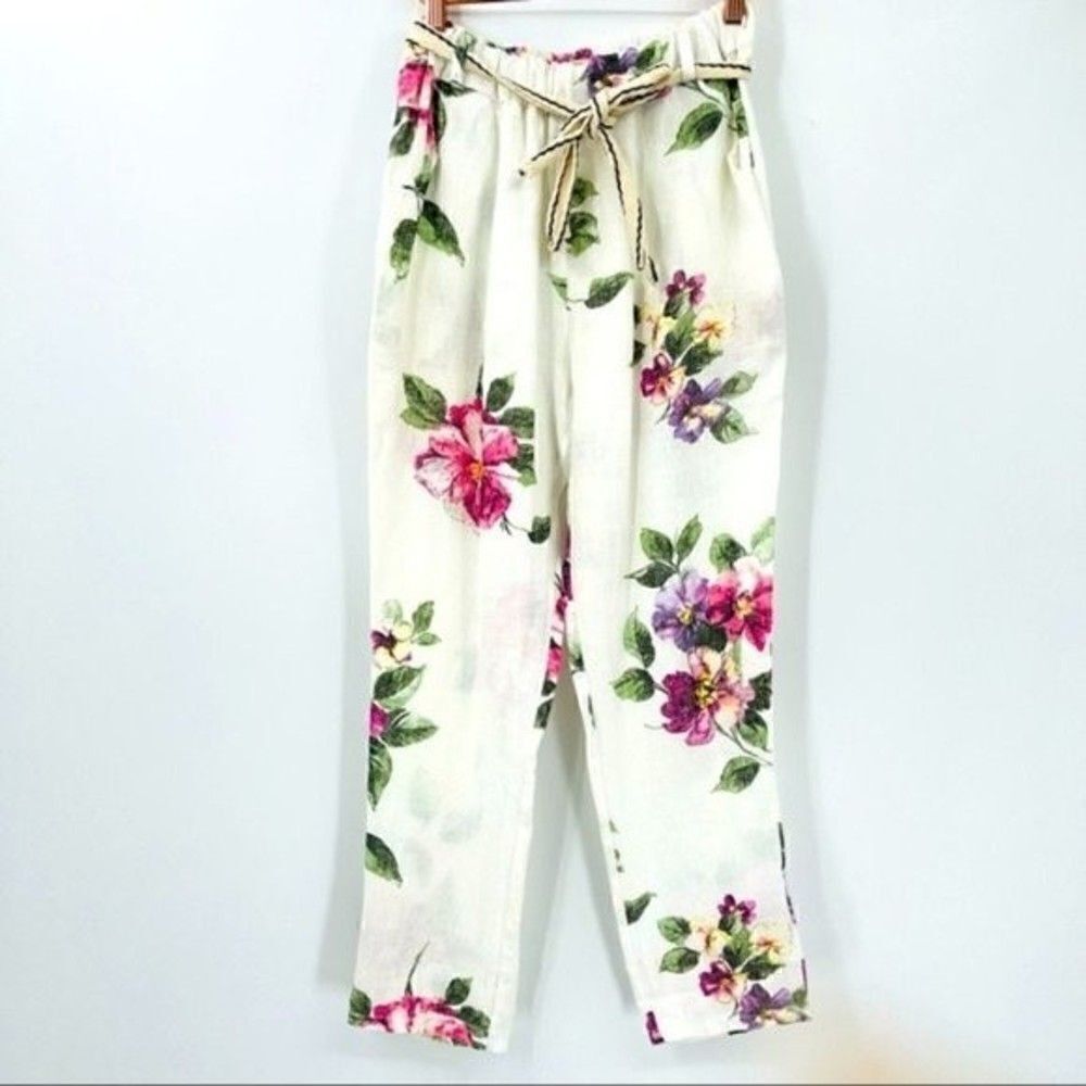 La Maison des fibres naturelles ART1450 Linen floral pants size 9 BoxP